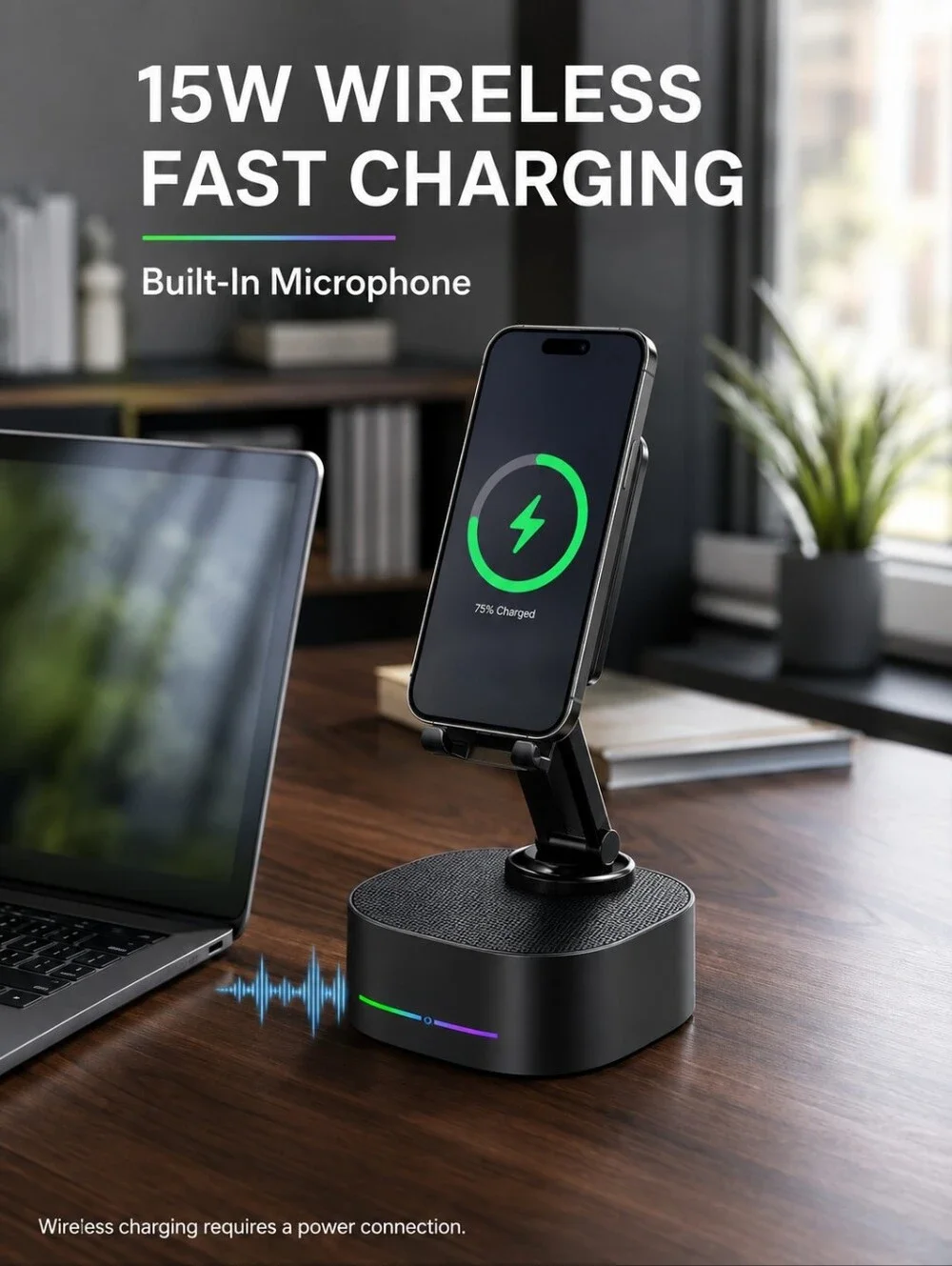 4-in-1 Bluetooth Speaker Phone Stand Wireless Charger RGB Light